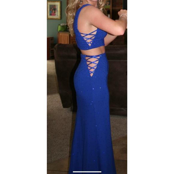 Sherri Hill Prom Hoco Dress Formal Gown Sequins Royal Blue Size 6 Bedazzled - Picture 2 of 14